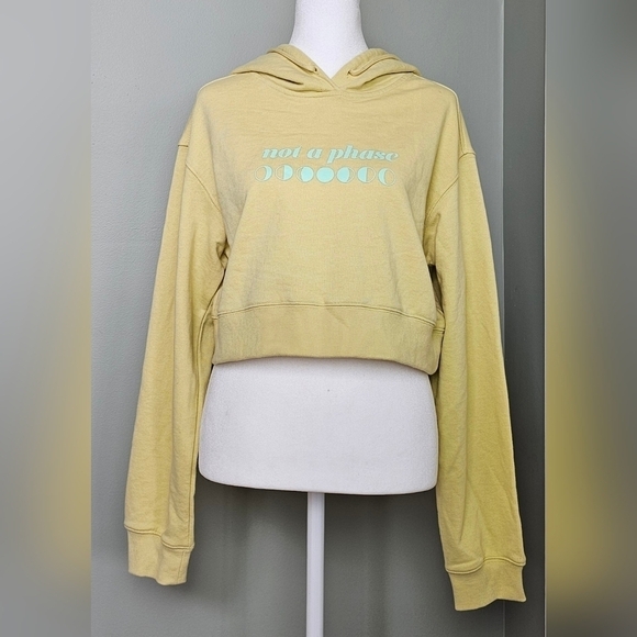 Womens Oversized Cropped Hooded Sweatshirt 'not a phase' Spring Yellow/Green - Picture 3 of 14